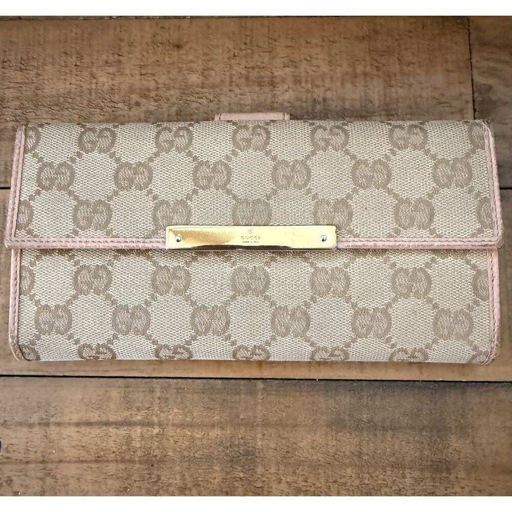 GUCCI Monogram Metal Bar Continental Long Wallet